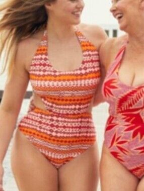 🆕 Aerie Orange & Pink Halter One-Piece Swimsuit Sz XL